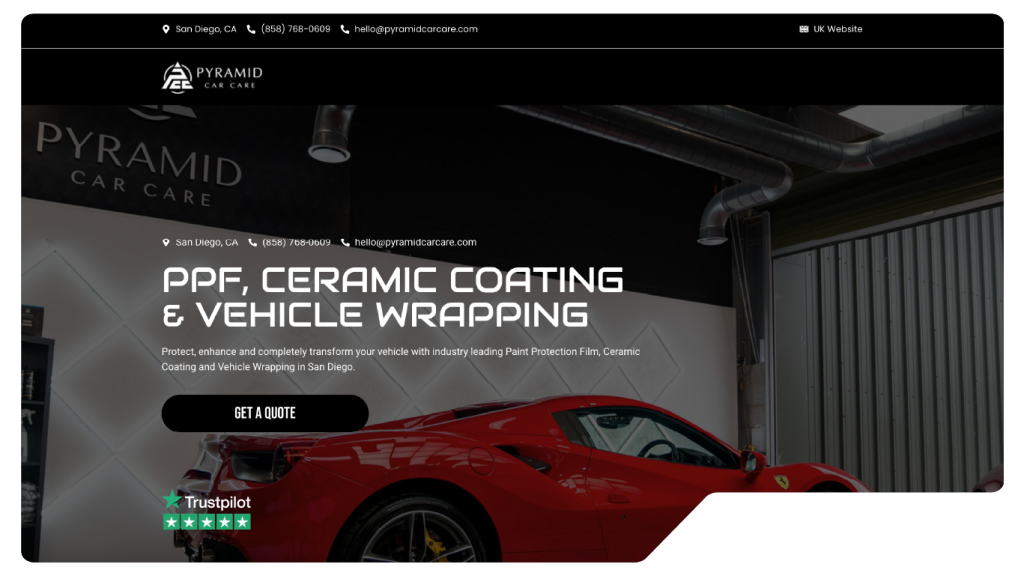 website Case Study - Pyramid Car Care San Diego USA
